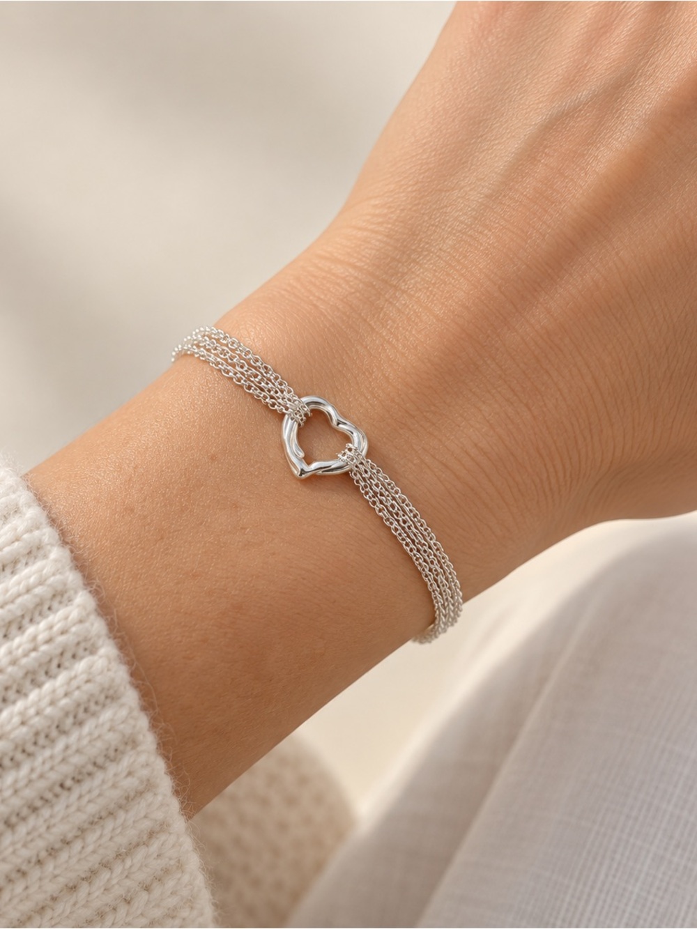 Made in Italy 925 Sterling Silver Multi-Strand Heart Bracelet 7”